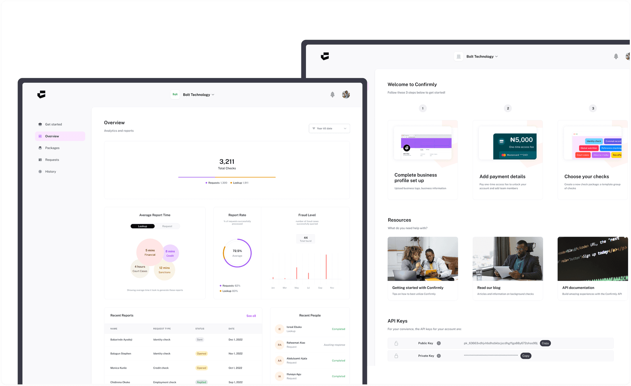 Confirmly verification dashboard and onboarding interface