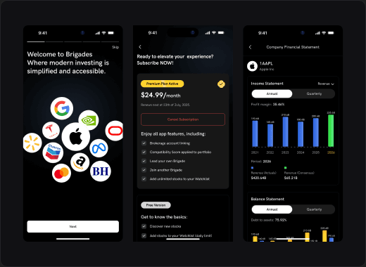 Mobile finance product interfaces