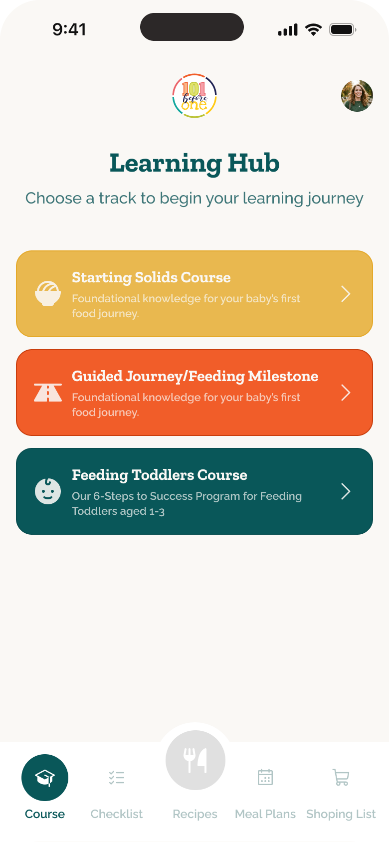 101 Before One Learning Hub with three feeding course tracks