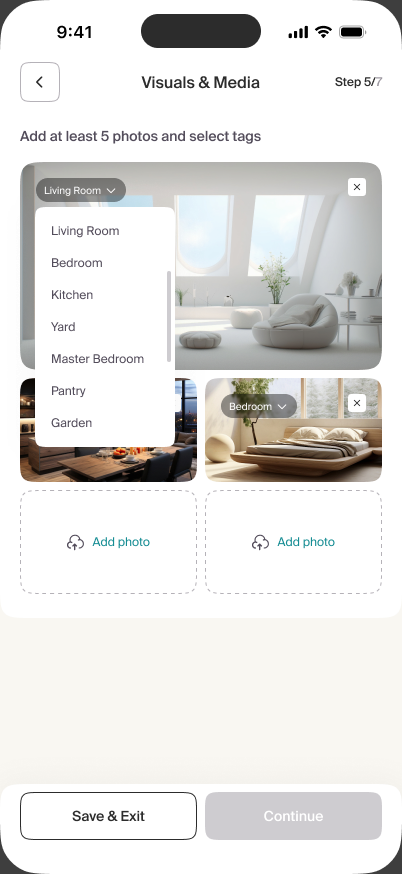 Step five of Basma property creation for adding and labelling property photos