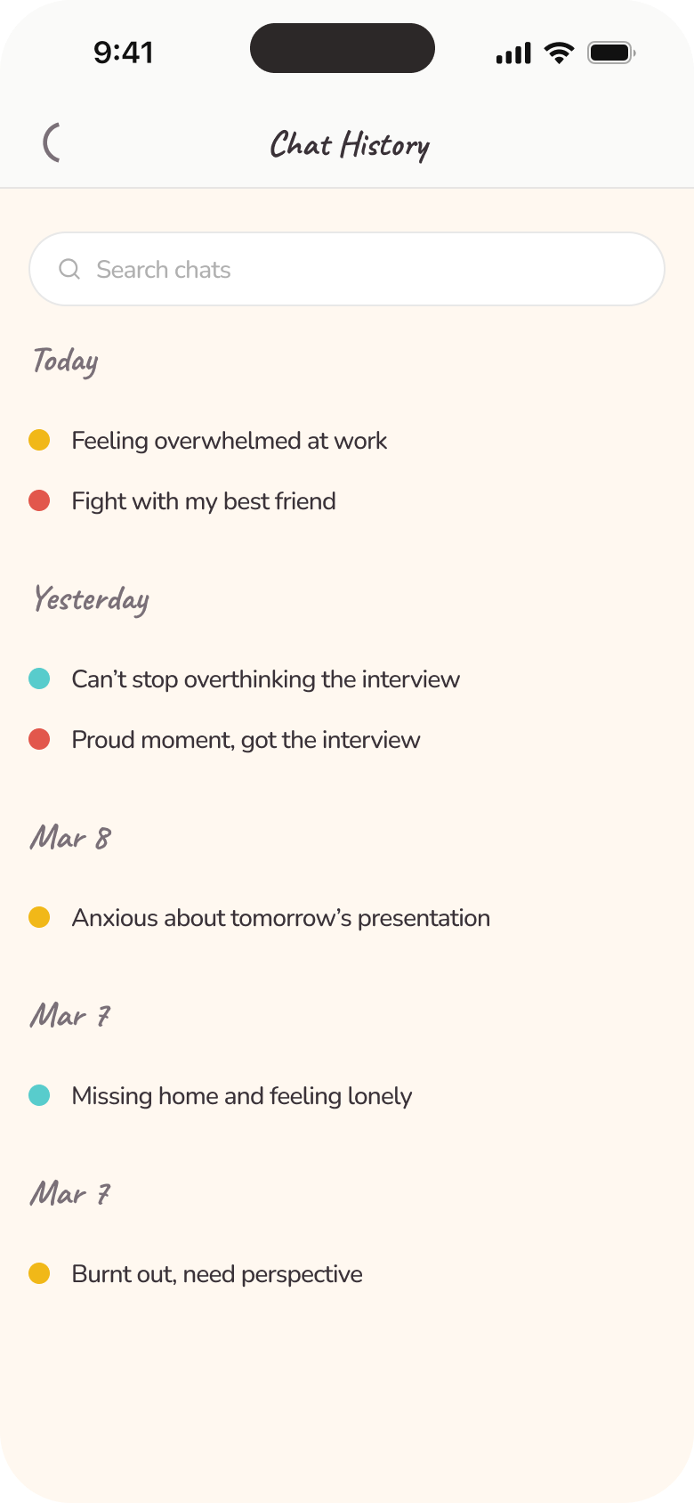 Love Always, Mom searchable chat history organized by date