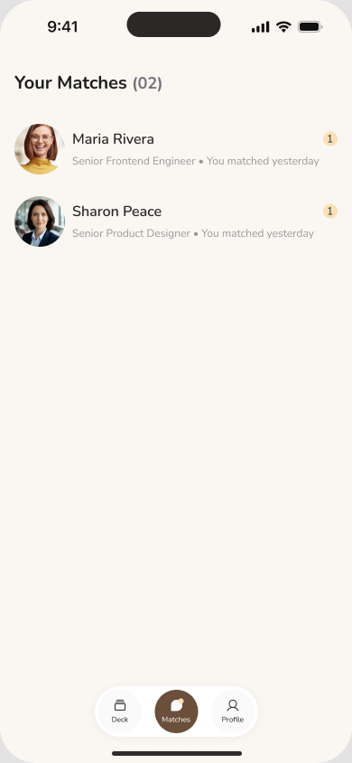 Employer match list with candidate names and unread indicators