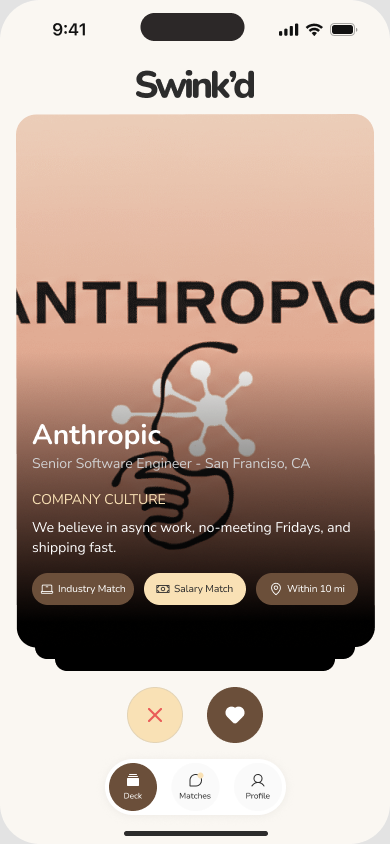 Job-seeker discovery card for an employer with company culture and compatibility details