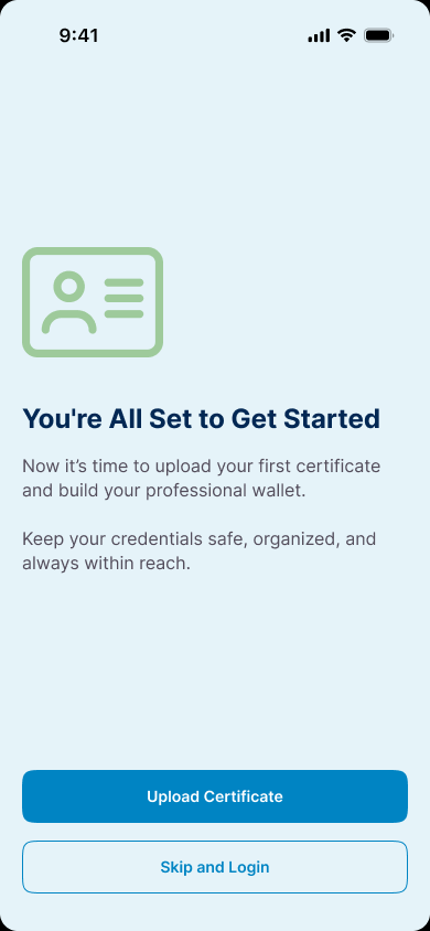 Wave onboarding completion screen leading to certificate upload