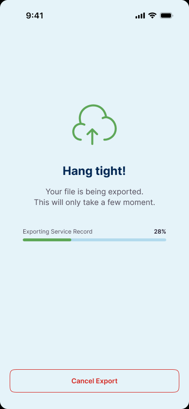 Wave service-record export progress state
